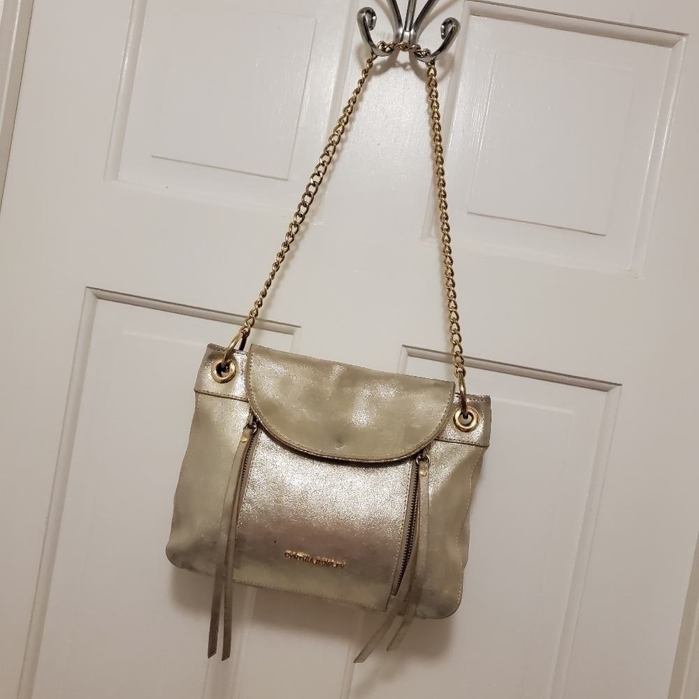 Cynthia Rowley Distressed Gold Metallic Leather Shoulder Bag
